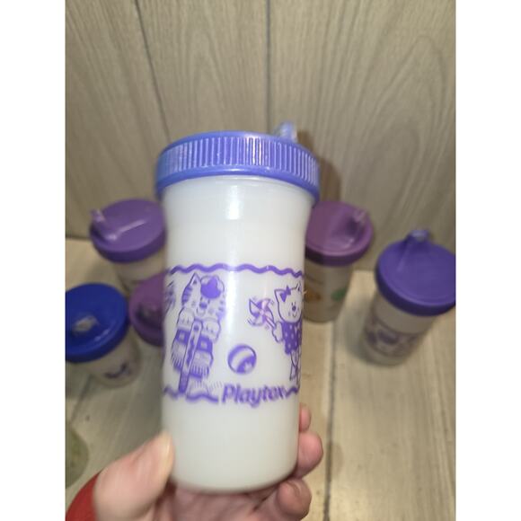 Vtg 90s Playtex Sippy Cups Valves Lot Of 10 Dinosaur Fish Chick Train Flaw Read - Picture 12 of 16